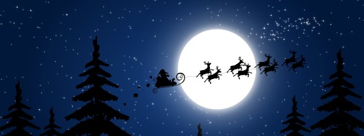 Santa Claus flying in the Christmas night
