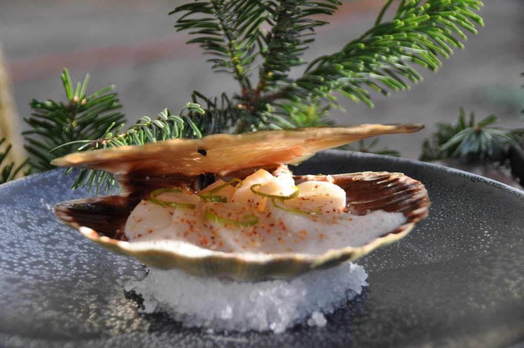 La Saint-jacques cuite en coquille, au gingembre et citron vert
